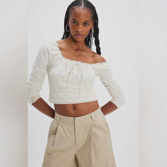 🌻🆕FREE PEOPLE Scarlet Smocked Long Sleeve-Ivory color-Size Medium - Picture 8 of 13